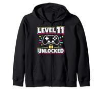 Level 11 Unlocked 11th Birthday Gamer Gaming Birthday 11 Zip Hoodie