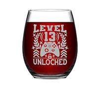 Level 13 Unloched 13th Birthday Gamer 13 Years Old Video Game Controller Funny Stemless Wine Glass Laser Engraved Whiskey Glass Shot Glass Unique Novelty Idea for Him, Her ,15 oz
