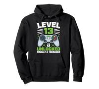 Level 13 Unlocked Finally a Teenager 13th Birthday Gamer Boy Pullover Hoodie