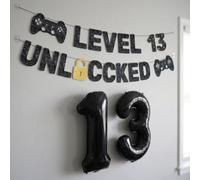 Level 13 Unlocked Gaming Banner Black Number 13 Balloon 13th Birthday Decor | Level 13 Unlocked Banner Game Party Decor Black Number 13 Foil Balloon Boys Gamer 13th Birthday Party Decorations