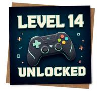 Level 14 Unlocked Birthday Card for Gamer, 14th Birthday Card with Game Controller Design
