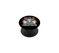 Level 14 Unlocked Funny 14th Birthday Gamer Vintage Retro PopSockets Adhesive PopGrip