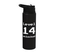 Level 14 Unlocked - Funny Pixel Video Game 14th Birthday Stainless Steel Insulated Water Bottle