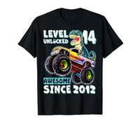 Level 14 Unlocked T-Rex Monster Truck Dinosaur 14th Birthday T-Shirt