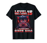 Level 15 Unlocked Awesome Since 2010 15th Bday Gamer Anime T-Shirt