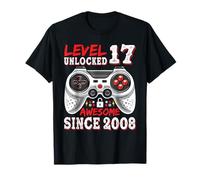 Level 17 Unlocked Awesome Since 2008 17th Birthday Gaming T-Shirt