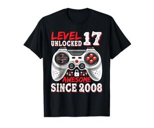 Level 17 Unlocked Awesome Since 2008 17th Birthday Gaming T-Shirt