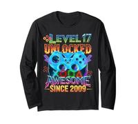 Level 17 Unlocked Awesome Since 2009 17th Birthday Gaming Long Sleeve T-Shirt