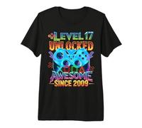 Level 17 Unlocked Awesome Since 2009 17th Birthday Gaming Premium T-Shirt