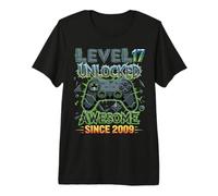 Level 17 Unlocked Awesome Since 2009 17th Birthday Gaming Premium T-Shirt