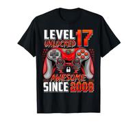 Level 17 Unlocked Awesome Since 2009 17th Birthday Gaming T-Shirt