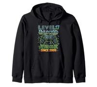 Level 17 Unlocked Awesome Since 2009 17th Birthday Gaming Zip Hoodie