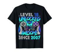 Level 18 Unlocked Awesome Since 2007 18th Birthday Gaming T-Shirt