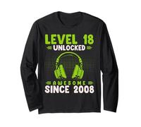 Level 18 Unlocked Awesome Since 2008 18th Birthday Gaming Long Sleeve T-Shirt