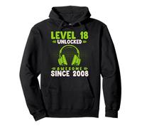 Level 18 Unlocked Awesome Since 2008 18th Birthday Gaming Pullover Hoodie