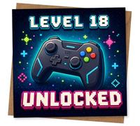 Level 18 Unlocked Birthday Card for Gamer - Gaming Inspired 18th Birthday Greeting Card for Him or Her