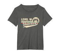 Level 18 Unlocked - Retro Vintage Funny 18th Birthday Gamer T-Shirt, Women's Plus, Asphalt Grey, 2X