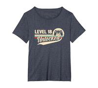 Level 18 Unlocked - Retro Vintage Funny 18th Birthday Gamer T-Shirt, Women's Plus, Heather Blue, 2X