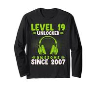 Level 19 Unlocked Awesome Since 2007 19th Birthday Gaming Long Sleeve T-Shirt