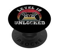 Level 19 Unlocked Retro 19th Birthday Video Gamer Boy Girl PopSockets Adhesive PopGrip
