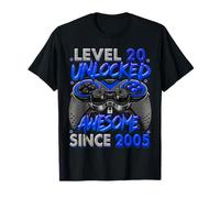 Level 20 Unlocked Awesome Since 2005 20th Birthday Gaming T-Shirt