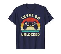 Level 20 Unlocked - Funny Gaming Vintage 20th Birthday Gamer T-Shirt, Men, Navy Blue, Medium