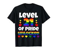 Level 21 of Pride Unlocked Rainbow LGBT 21st Birthday T-Shirt