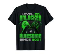 Level 25 Unlocked Awesome Since 2001 25th Birthday Gaming T-Shirt