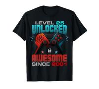 Level 25 Unlocked Awesome Since 2001 25th Birthday Gaming T-Shirt
