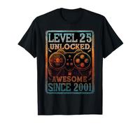 Level 25 Unlocked Awesome Since 2001 25th Birthday Gaming T-Shirt