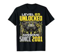 Level 25 Unlocked Awesome Since 2001 25th Birthday Gaming T-Shirt
