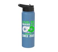 Level 25 Unlocked Birthday 25 Years Old Gifts 25th Birthday Stainless Steel Insulated Water Bottle