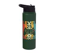 Level 25 Unlocked Gaming Controller 25th Birthday Men Women Stainless Steel Insulated Water Bottle