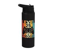 Level 25 Unlocked Gaming Controller 25th Birthday Men Women Stainless Steel Insulated Water Bottle