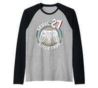 Level 27 Unlocked Awesome Since 1998, Gamer 27th Birthday Raglan Baseball Tee