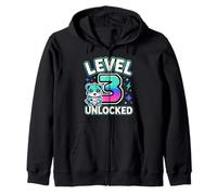 Level 3 Unlocked Funny 3rd Birthday Gaming Panda Zip Hoodie