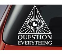 Level 33 QUESTION EVERYTHING - Vinyl Sticker - Conspiracy Theory - Great for Cars, Windows, Walls, Laptops, Guitars - Decal Sticker (WHITE)