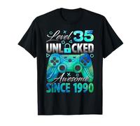Level 35 Unlocked Awesome Since 1990 35th Birthday Gamer T-Shirt