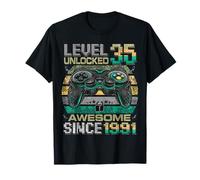Level 35 Unlocked Awesome Since 1991 35th Birthday Gaming T-Shirt