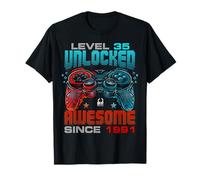 Level 35 Unlocked Awesome Since 1991 35th Birthday Gaming T-Shirt