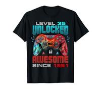 Level 35 Unlocked Awesome Since 1991 35th Birthday Gaming T-Shirt