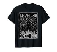 Level 35 Unlocked Awesome Since 1991 35th Birthday Gaming T-Shirt
