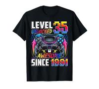 Level 35 Unlocked Awesome Since 1991 35th Birthday Gaming T-Shirt