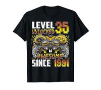 Level 35 Unlocked Awesome Since 1991 35th Birthday Gaming T-Shirt