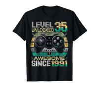 Level 35 Unlocked Awesome Since 1991 35th Birthday Gaming T-Shirt