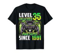 Level 35 Unlocked Awesome Since 1991 35th Birthday Gaming T-Shirt