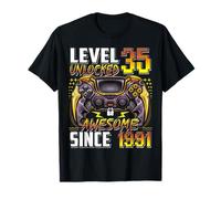 Level 35 Unlocked Awesome Since 1991 35th Birthday Gaming T-Shirt