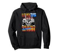 Level 35 Unlocked Awesome Since 1991 35th Birthday Men Gamer Pullover Hoodie