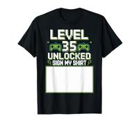 Level 35 Unlocked Sign My Shirt 35th Birthday Gamer Boys Men T-Shirt