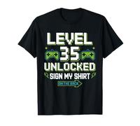 Level 35 Unlocked Sign My Shirt 35th Birthday Gamer Men T-Shirt